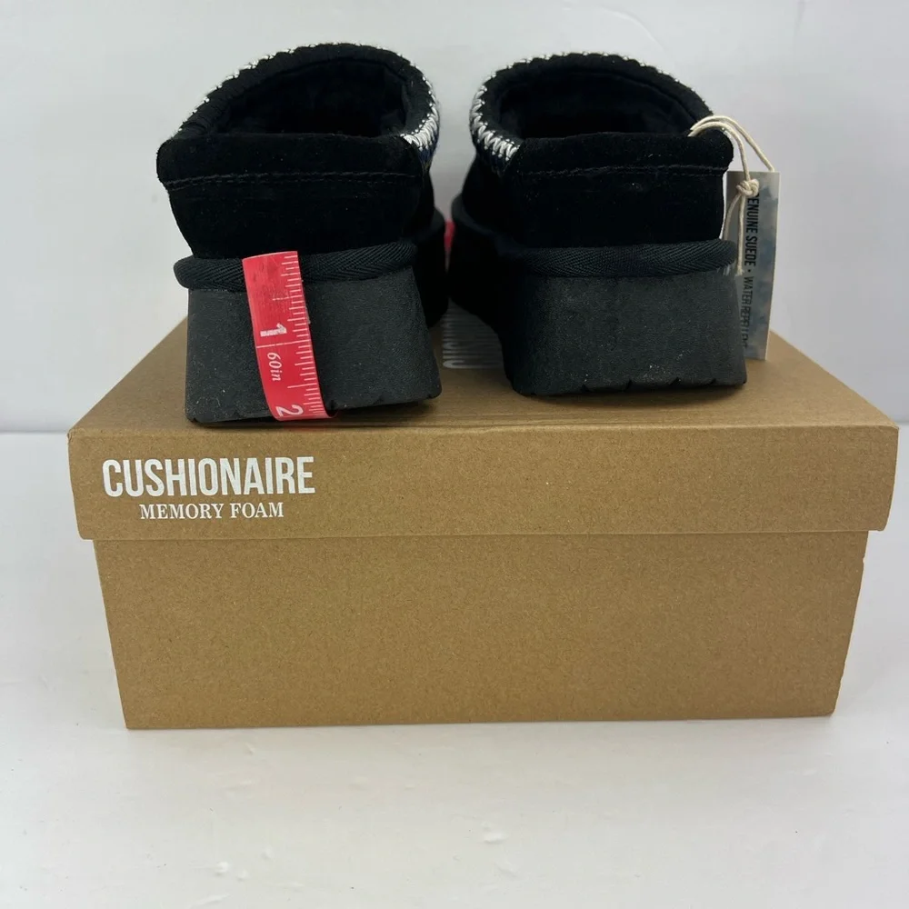 CUSHIONAIRE KABUKI GENUINE BLK SUEDE PLATFORM MULES,SIZE 7M, WARM & COMFORTABLE